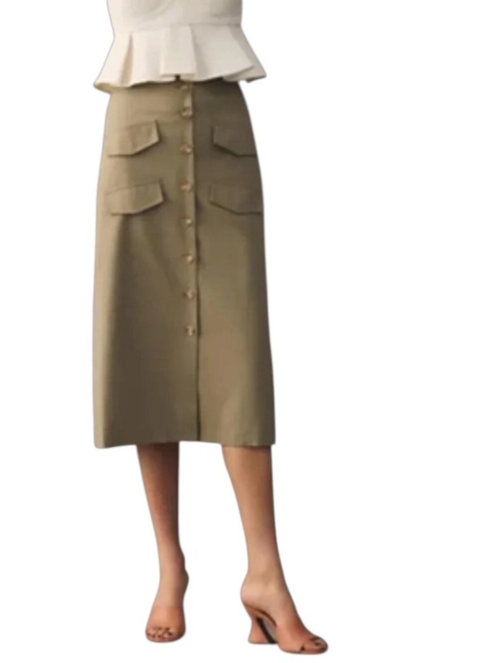Mare Mare X Anthropologie  Button down Utility Linen Blend Midi‎ A-Line Skirt XS